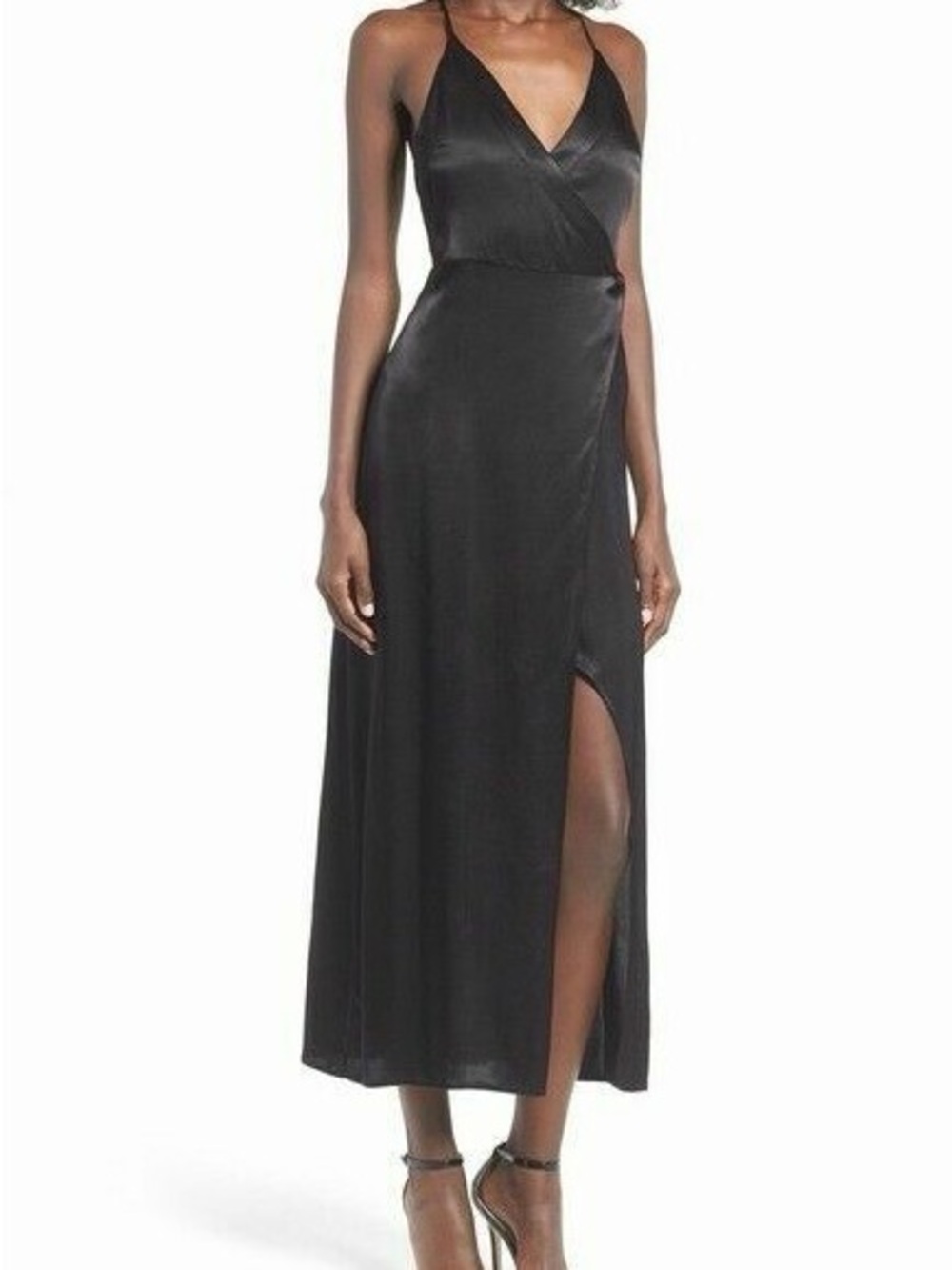 ASTR The Label Cross Back Satin Maxi Wrap Dress Raspberry Red , Size Small